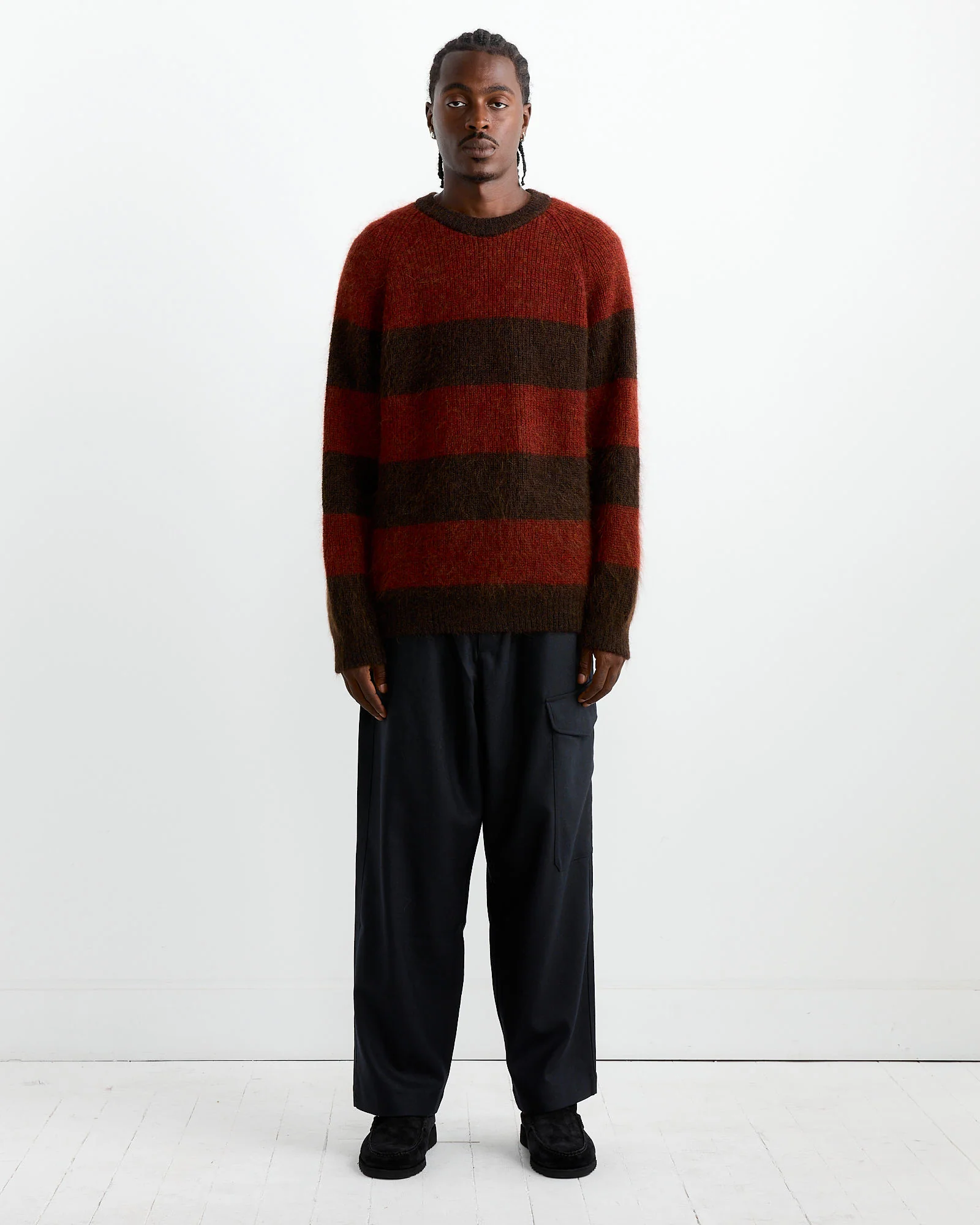 Suedehead Stripe Crew Knit in Red/Brown - Image 2